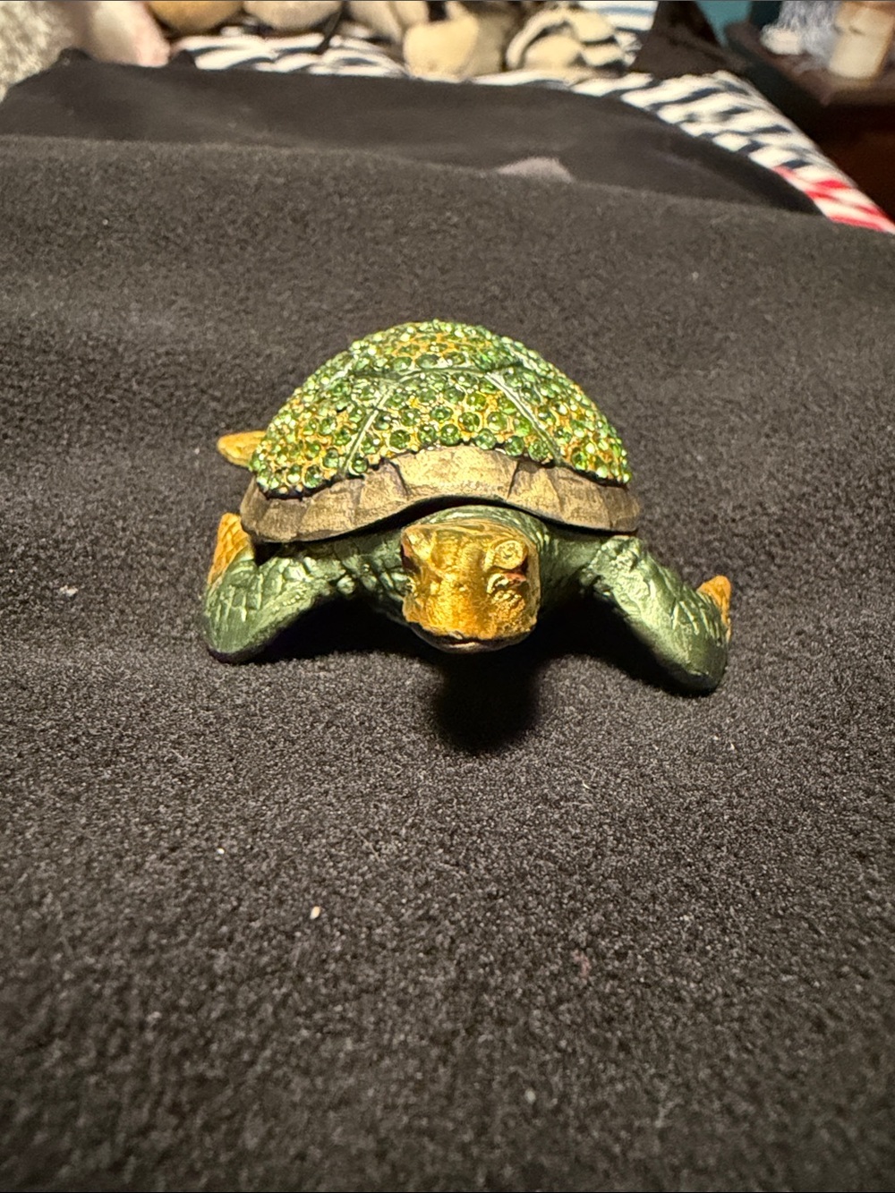 Green and Gold Turtle Hinged Trinket Box